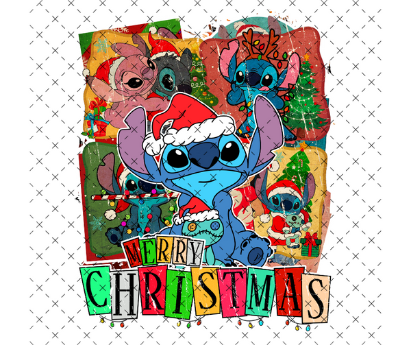Blue Alien Merry Christmas DTF Print