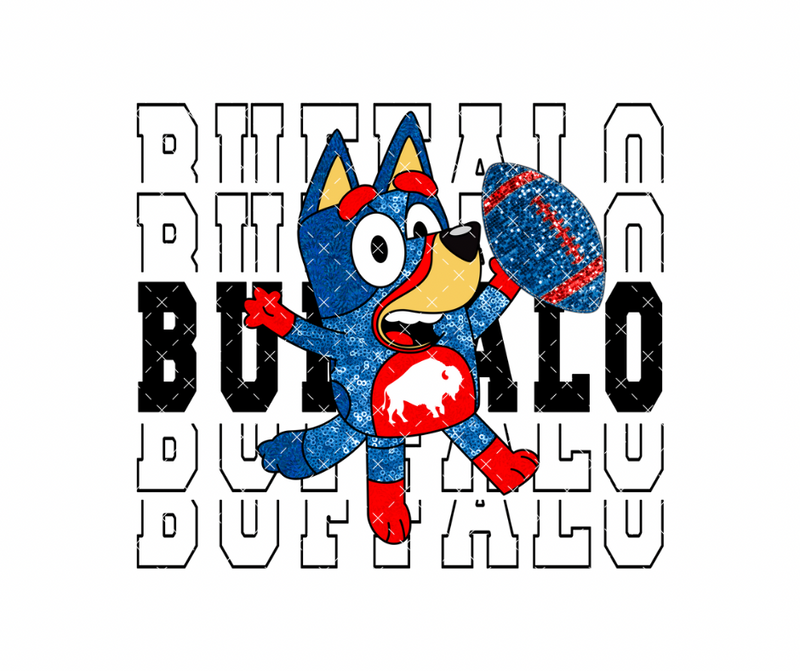 Buffalo Football Blue Dog Black DTF Print