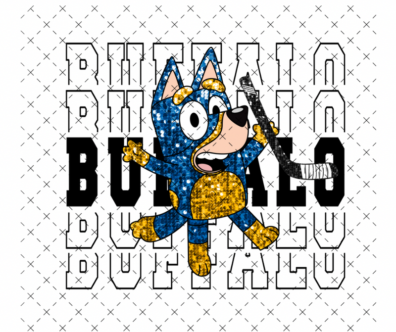 Buffalo Blue Guy Sequin DTF Print