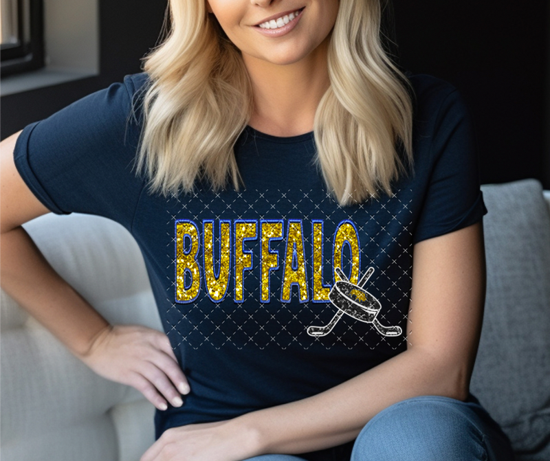 Buffalo Blue and Gold Exclusive Sequin DTF Print