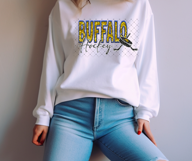 Buffalo Blue and Gold Hockey Exclusive Sequin DTF Print