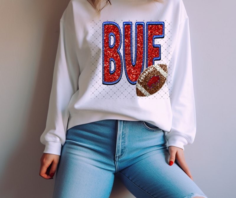 BUF Blue and Red Football Exclusive Sequin DTF Print