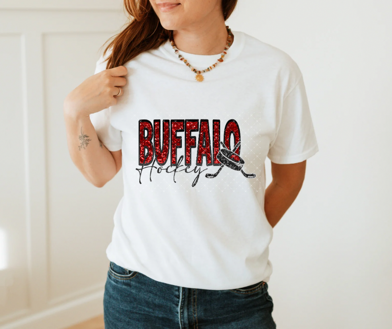 Buffalo Hockey Red and Black Sequin T shirt