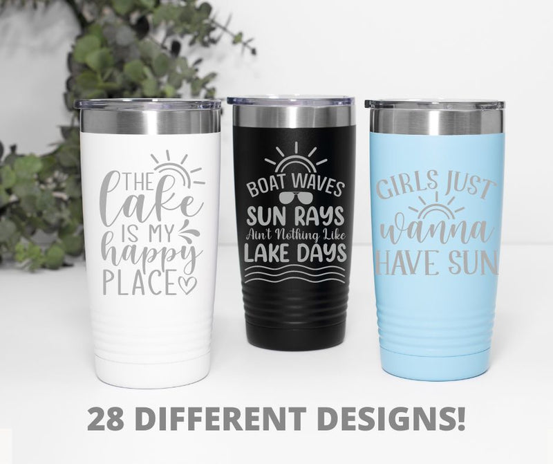 Personalized Laser-Etched Insulated Travel Wine Tumbler w/ Beach Summer Fun  Graphic