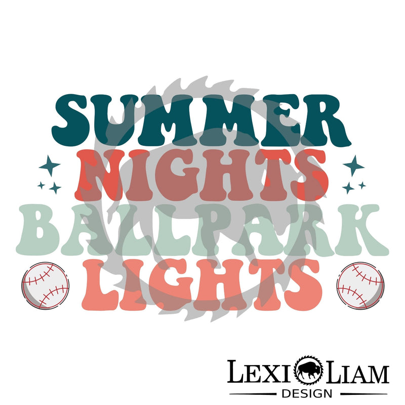 Summer nights ballpark lights DTF Print